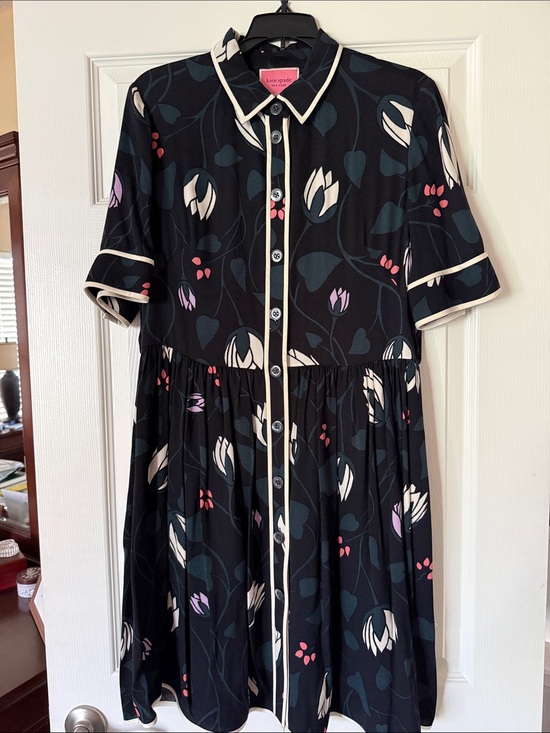 kate spade Dresses & Skirts - kate spade Black Floral Button-Front Mini Dress with Cream Trim